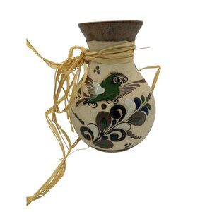 Vintage Tonala Mexican Pottery Parrot Vase 7" Tall